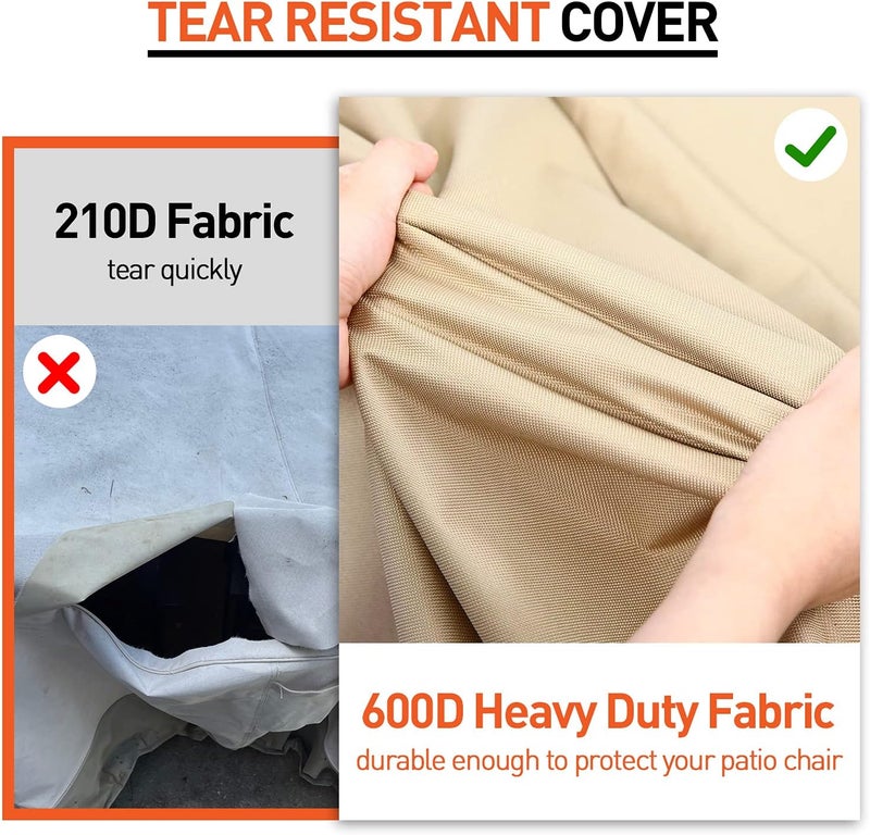 Arcedo Outdoor High Back Chair Covers Waterproof, Heavy Duty Stackable Dining Swivel Chair Covers, All Weather Resistant Patio Furniture Cover, 29”W x 30”D x 42”H, 2 Pack, Beige & Brown - Image 5